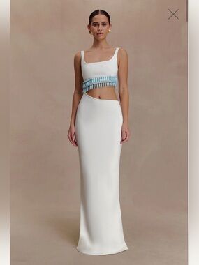Ruvic Knit Maxi Beaded Dress - White